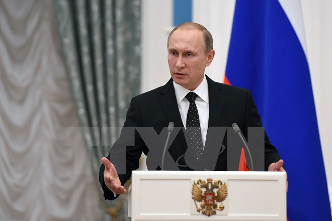 Tổng thống Nga Vladimir Putin tại cuộc họp báo ở thủ đô Moskva ngày 26/11 vừa qua. (Ảnh: AFP/TTXVN)