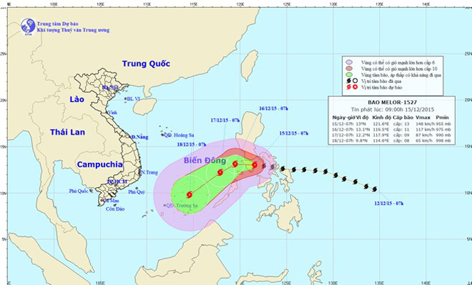 Chùm ảnh đường đi và vị trí cơn bão. (Nguồn: nchmf.gov.vn)