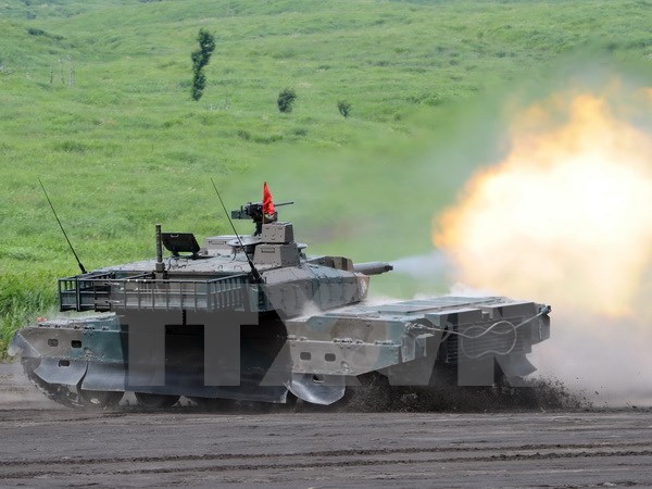 Xe quân sự Lực lượng phòng vệ mặt đất Nhật Bản tham gia tập trận. (Nguồn: AFP/TTXVN)