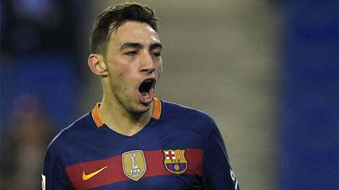 Munir El Haddadi lập cú đúp giúp Barca lọt vào vòng tứ kết Cúp Nhà vua. Ảnh: Reuters