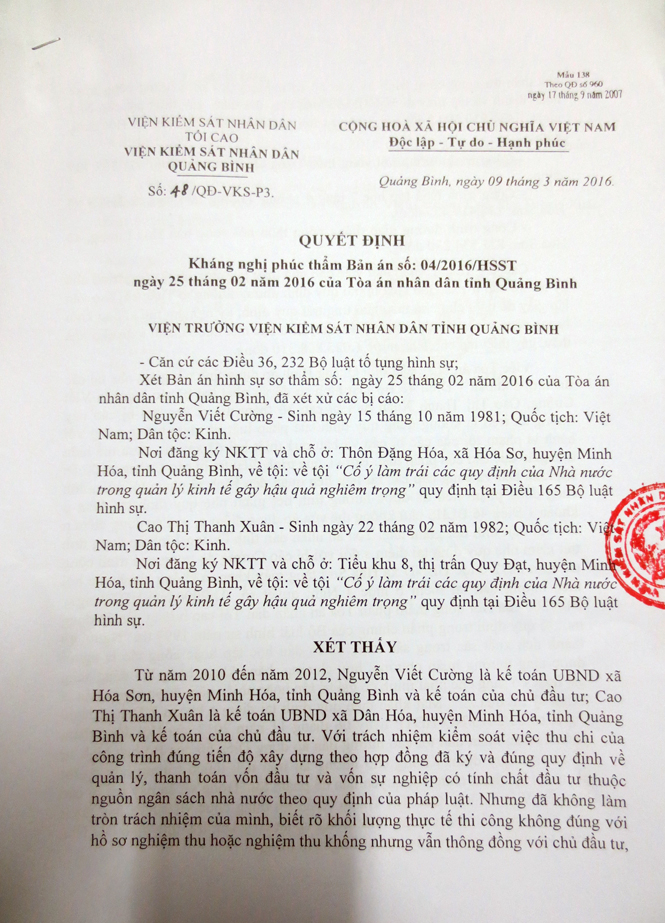 Quyết định kháng nghị của VKSND tỉnh