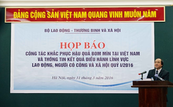 Buổi họp báo diễn ra sáng 31-3 tại trụ sở Bộ Lao động – Thương binh và Xã hội (Hà Nội). (Ảnh: Doãn Đức/Vietnam+)