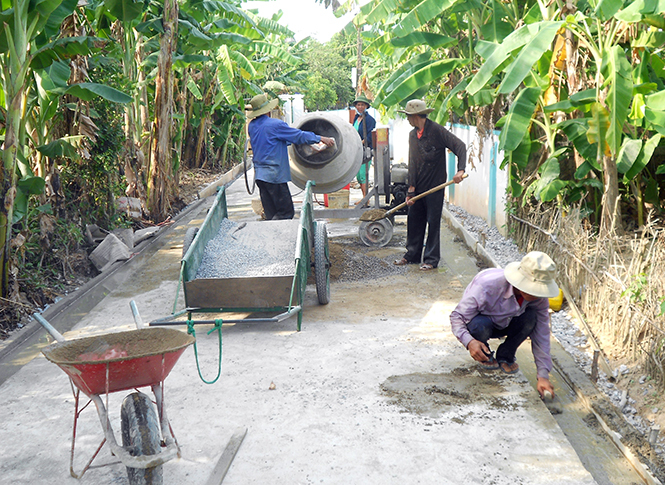 Thực hiện nghị quyết của HĐND huyện về phát triển kinh tế, nhân dân xã Xuân Thủy đẩy mạnh bê tông hóa giao thông nông thôn để xây dựng nông thôn mới.