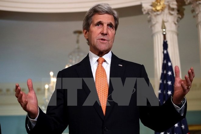 Ngoại trưởng Mỹ John Kerry phát biểu tại thủ đô Washington ngày 28-3. (Ảnh: AFP/TTXVN)