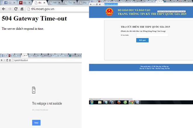  Các trang web công bố điểm thi trung học phổ thông quốc gia tê liệt. (Ảnh: PV/Vietnam+)