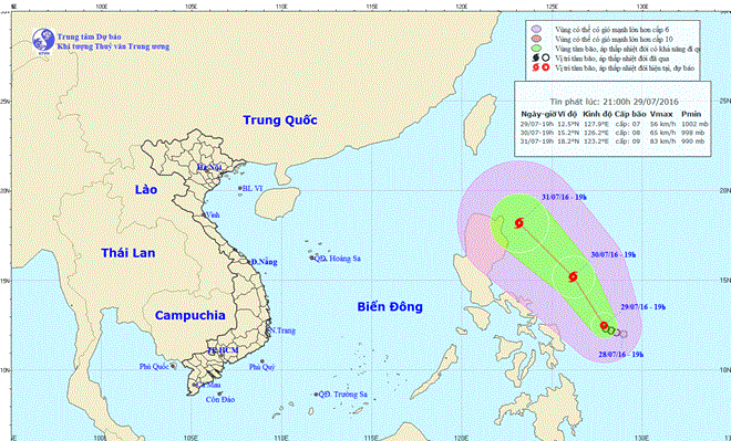 Vị trí và đường đi của áp thấp nhiệt đới. (Nguồn: Trung tâm Dự báo Khí tượng Thủy văn)