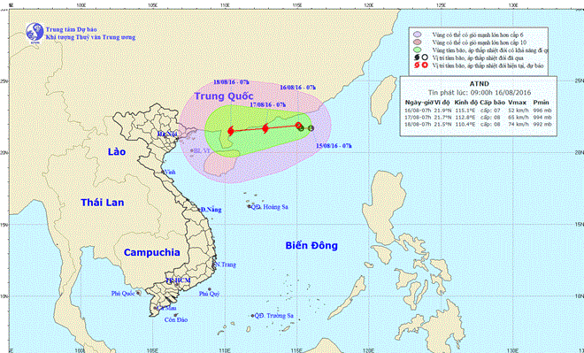 Vị trí và đường đi của áp thấp nhiệt đới. (Nguồn: Trung tâm Dự báo Khí tượng Thủy văn Trung ương)
