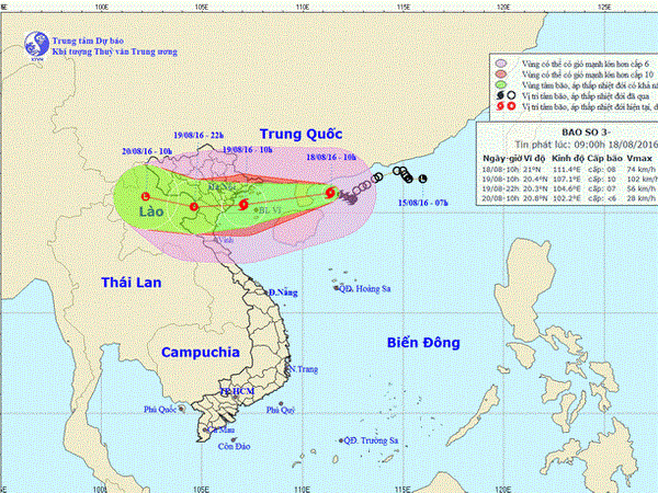 Chùm ảnh đường đi và vị trí cơn bão, (Nguồn: nchmf.gov.vn)