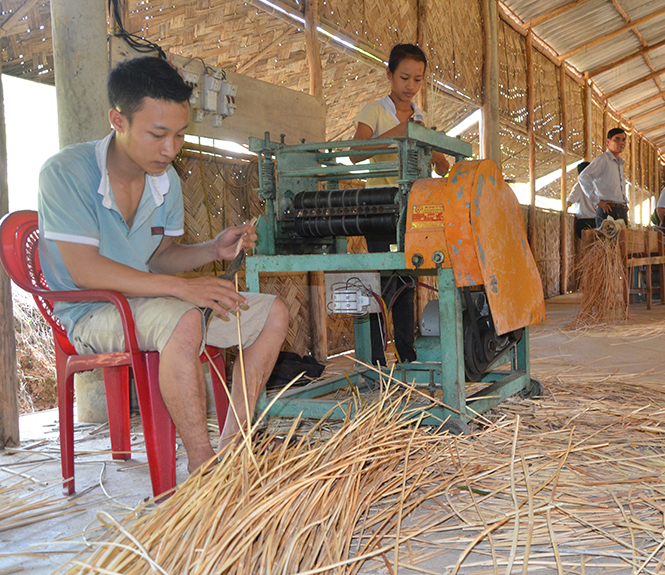 Sản xuất mây tre mỹ nghệ ở Tuyên Hóa.