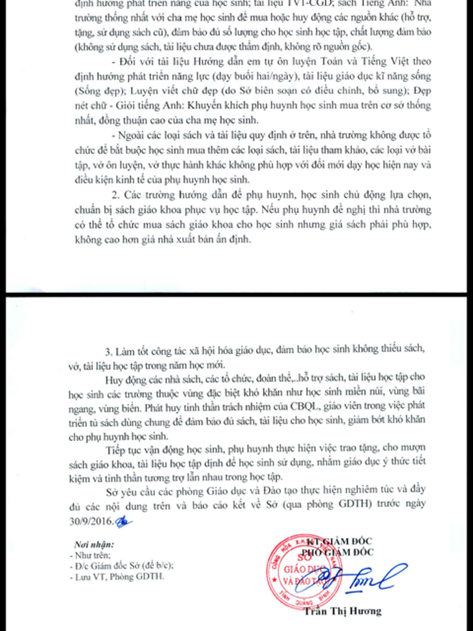 Công văn số 1908/SGDĐT-GDTH của Sở GD - ĐT gửi Trưởng phòng GD - ĐT các huyện, thị xã, thành phố chấn chỉnh việc chuẩn bị sách giáo khoa, tài liệu dạy và học cấp Tiểu học.   