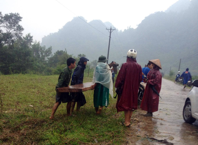 Các đối tượng vận chuyển gỗ lậu ra khỏi hiện trường.