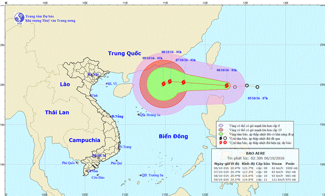 Đường đi và vị trí của bão. (Nguồn: nchmf.gov.vn)