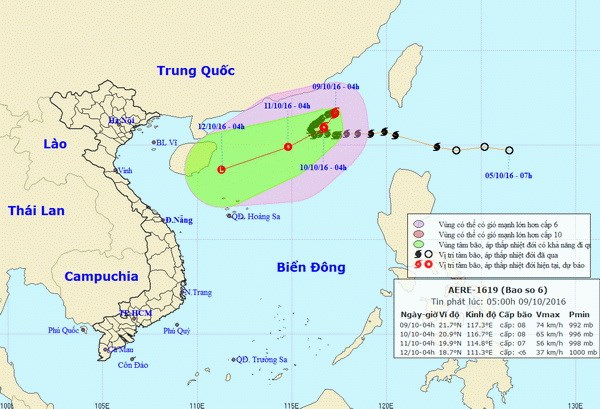 Vị trí và đường đi của bão số 6. (Nguồn: nchmf.gov.vn)