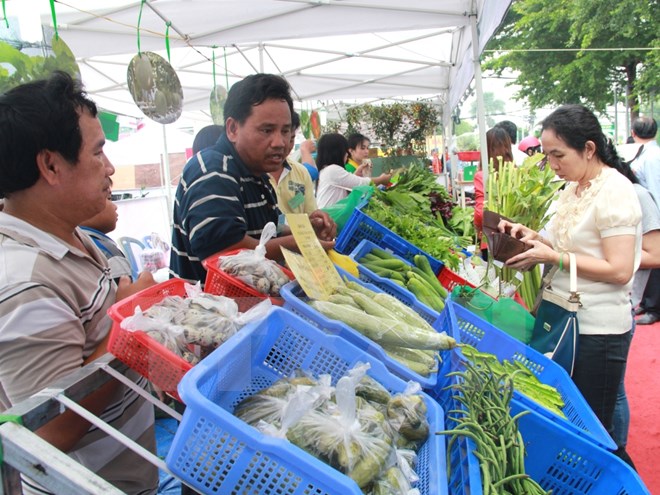 Người tiêu dùng lựa chọn các sản phẩm nông sản an toàn. (Ảnh: Dương Chí Tưởng/TTXVN)