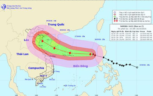 Đường đi và vị trí của bão số 7.
