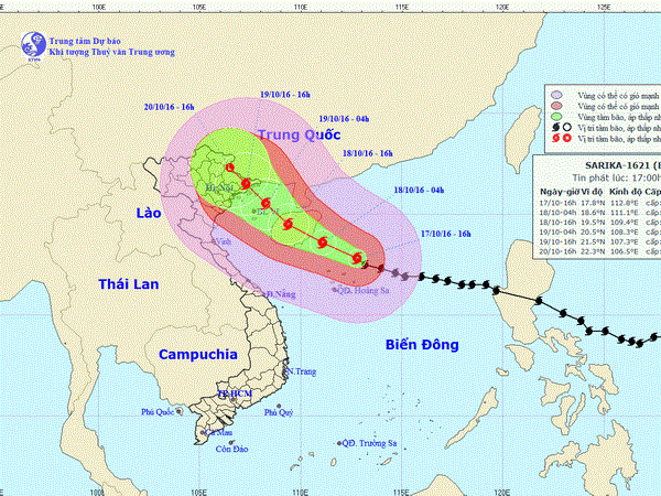 Ảnh đường đi và vị trí cơn bão số 7. (Nguồn: nchmf.gov.vn)