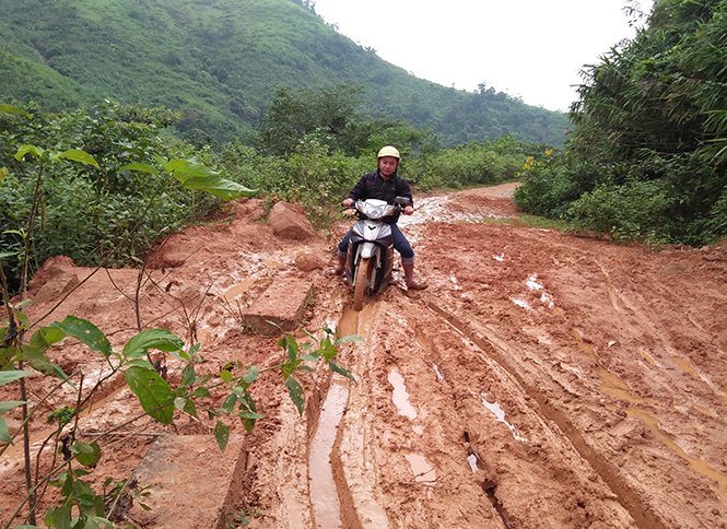 Phóng viên phải vật lộn trên con đường lầy lội, sạt lở để vào bản Lòm.