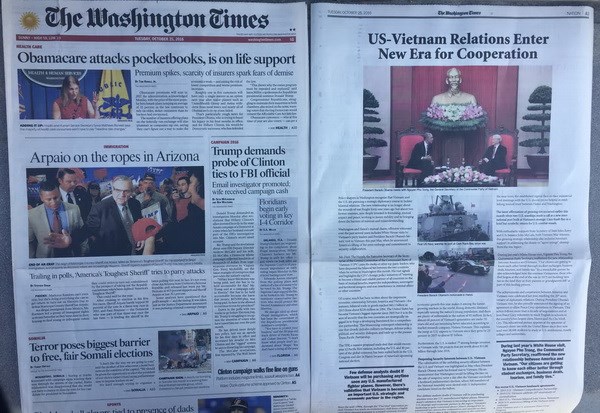 Bài báo trên tờ The Washington Times.