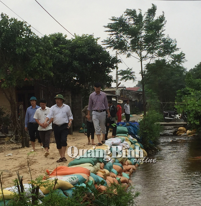 ...Và chỉ đạo bảo vệ một số đoạn đường, đê, kè tại thôn Hà Thiệp (xã Võ Ninh).