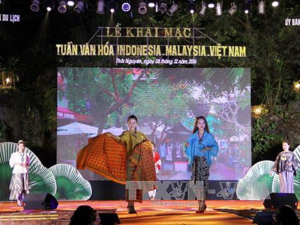  Trình diễn trang phục truyền thống Indonesi, Malaysia và Việt Nam tại lễ khai mạc. (Ảnh: Thu Hằng/TTXVN)