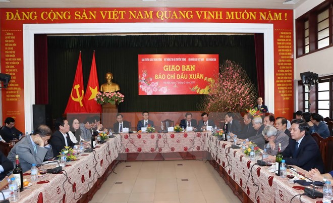 Quang cảnh buổi giao ban báo chí. (Ảnh: Phương Hoa/TTXVN)