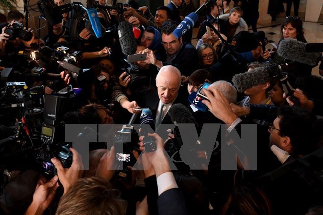 Đặc phái viên LHQ về Syria Staffan de Mistura phát biểu với báo giới. (Nguồn: AFP/TTXVN)