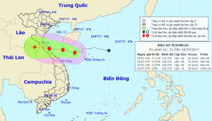 Đường đi và vị trí của bão số 4