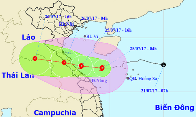 Vị trí và đường đi của bão số 4.