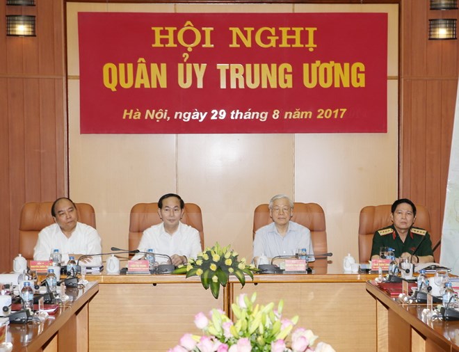 Tổng Bí thư Nguyễn Phú Trọng, Bí thư Quân ủy Trung ương chủ trì hội nghị. (Ảnh: Trí Dũng/TTXVN)