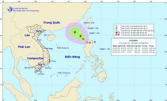 Hướng di chuyển của bão. (Nguồn: nchmf.gov.vn)