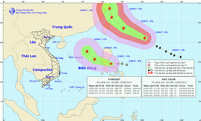 Vị trí và đường đi của bão. (Nguồn: Trung tâm Dự báo Khí tượng Thủy văn Trung ương)