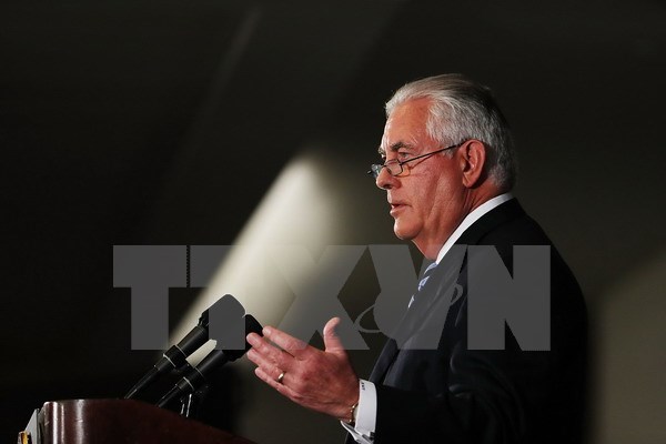 Ngoại trưởng Mỹ Rex Tillerson trong cuộc họp báo tại New York, Mỹ ngày 20-9. (Nguồn: AFP/TTXVN)