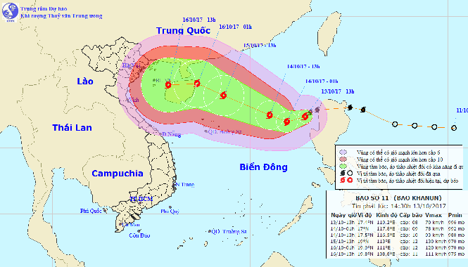 Dự báo đường đi và vị trí của cơn bão số 11