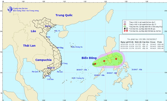 Vị trí của vùng áp thấp. (Nguồn: nchmf.gov.vn)