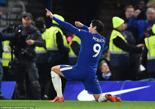 Morata ăn mừng bàn thắng vào lưới Manchester United. (Nguồn: Daily Mail)