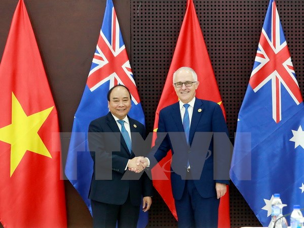 Thủ tướng Nguyễn Xuân Phúc tiếp Thủ tướng Australia Malcolm Turnbull. (Ảnh: TTXVN)