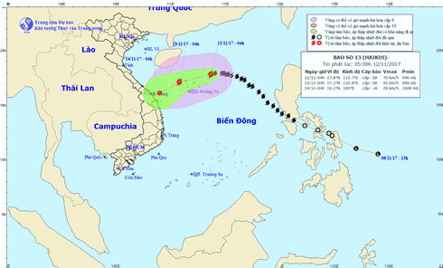  Đường đi của bão số 13. Ảnh: NCHMF.