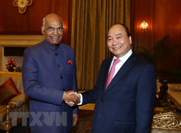 Thủ tướng Nguyễn Xuân Phúc hội kiến với Tổng thống Ấn Độ Ram Nath Kovind. (Ảnh: Thống Nhất/TTXVN)