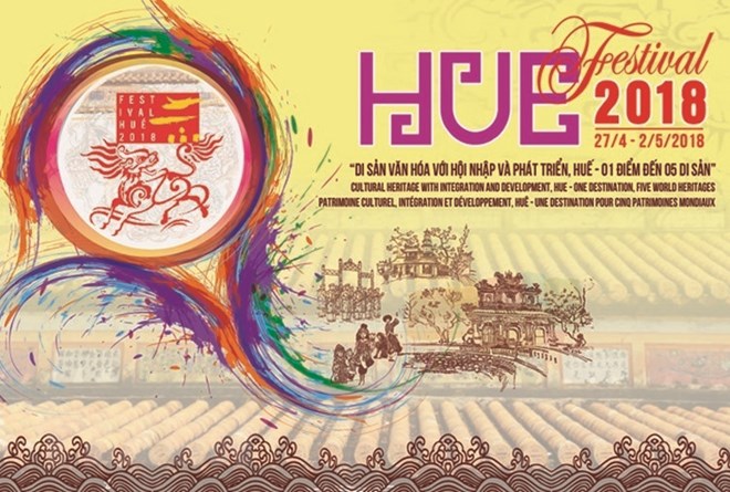 Poster chính thức của Festival Huế 2018 (Ảnh: Quốc Việt/TTXVN)