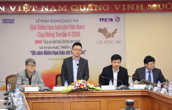  Lễ phát động Giải Biếm họa báo chí Việt Nam - Cúp Rồng Tre lần thứ V (năm 2018) đã chính thức diễn ra sáng nay (3-4) tại Hà Nội. (Ảnh: Minh Sơn/Vietnam+)