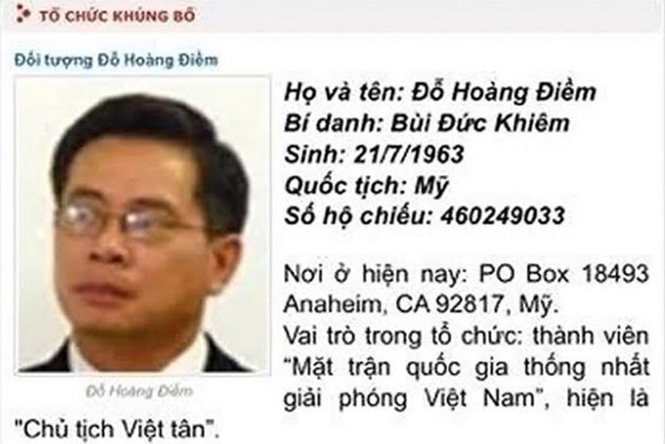 Đỗ Hoàng Điềm, đối tượng cầm đầu của tổ chức khủng bố 