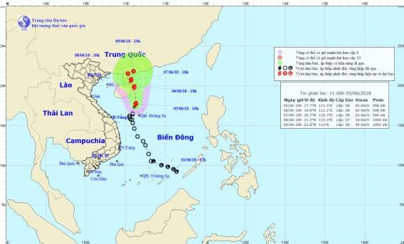  Bản đồ đường đi của cơn bão. (Nguồn: nchmf.gov.vn)