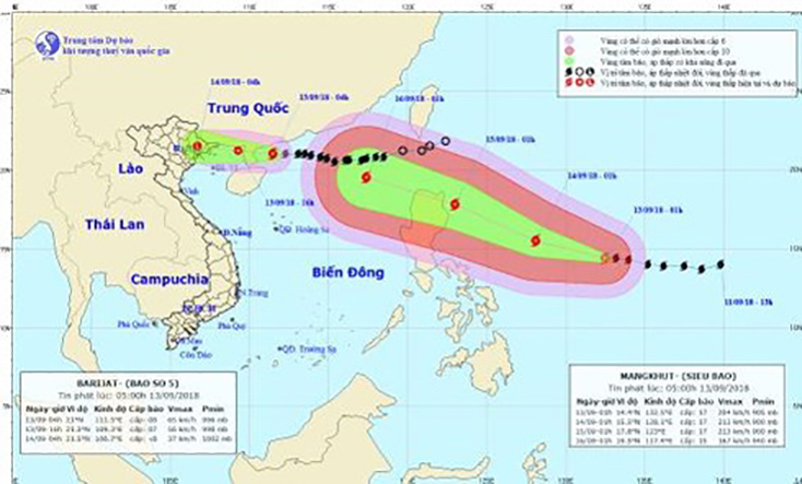 Dự báo đường đi của cơn bão số 5. Ảnh: NCHMF.