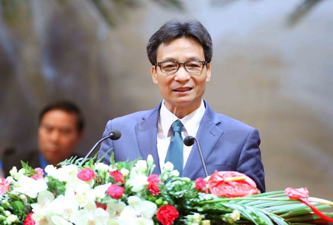 Phó Thủ tướng Vũ Đức Đam phát biểu tại diễn đàn về vấn đề công nghệ thông tin. (Nguồn: TTXVN)