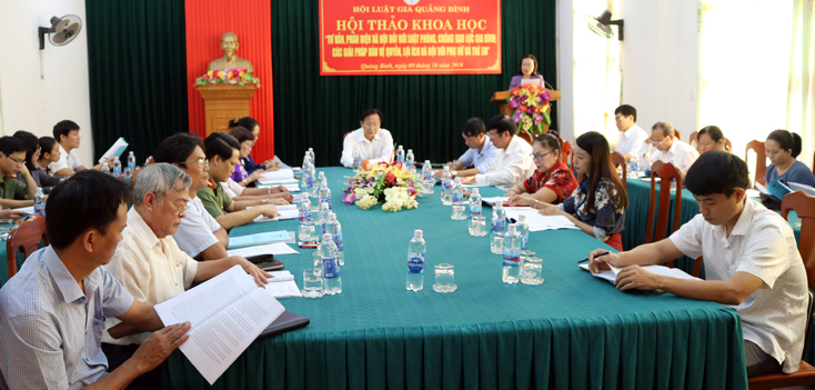 Đại diện lãnh đạo Hội LHPN tỉnh trình bày tham luận về thực trạng và giải pháp bảo vệ phụ nữ và trẻ em trong lĩnh vực phòng, chống bạo lực gia đình tại hội thảo.