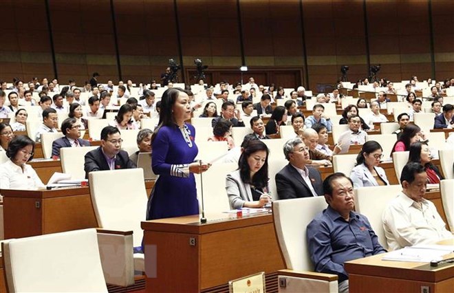 Đại biểu Quốc hội tỉnh Bắc Giang Nguyễn Thị Thu Hà phát biểu. (Ảnh: Văn Điệp/TTXVN)