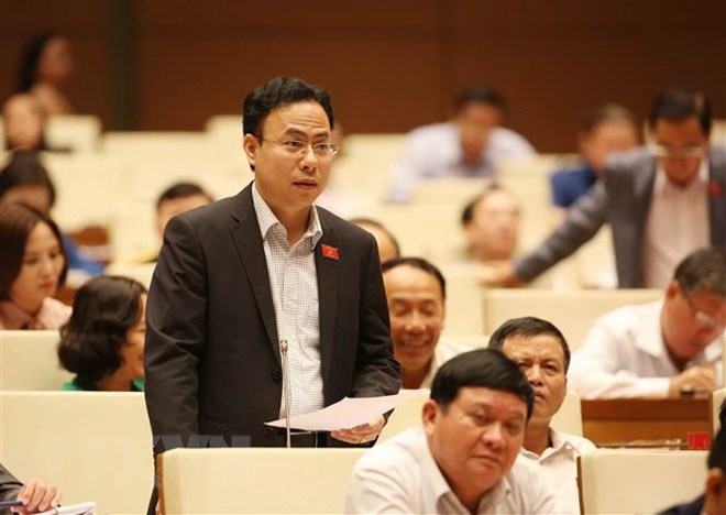 Đại biểu Quốc hội tỉnh Hải Dương Hoàng Quốc Thưởng phát biểu chất vấn. (Ảnh: Dương Giang/TTXVN)
