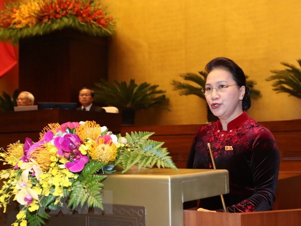 Chủ tịch Quốc hội Nguyễn Thị Kim Ngân phát biểu. (Ảnh: Trọng Đức/TTXVN)