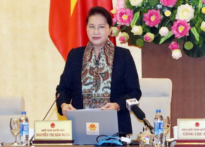 Chủ tịch Quốc hội Nguyễn Thị Kim Ngân phát biểu bế mạc phiên họp. (Ảnh: Trọng Đức/TTXVN)