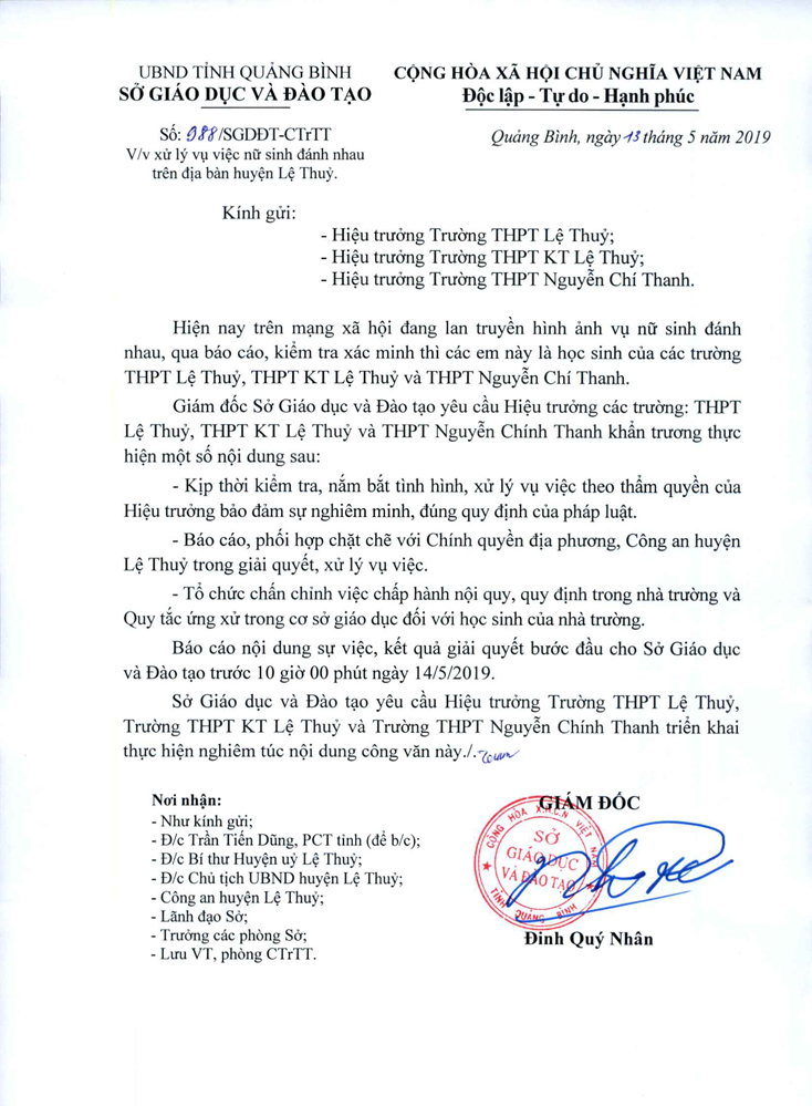 Công văn của chỉ đạo của Sở Giáo dục-Đào tạo.